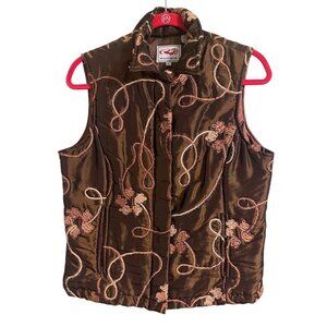 Roper Floral Puffer Vest S Brown Quilted Cowgirl Western Boho Classic Funky Arts
